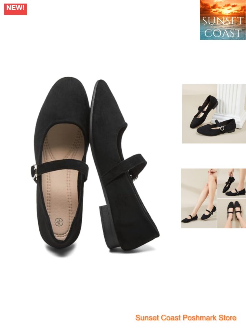 Women's Suede Mary Jane Flats Ballet Shoes Ankle Strap Comfortable